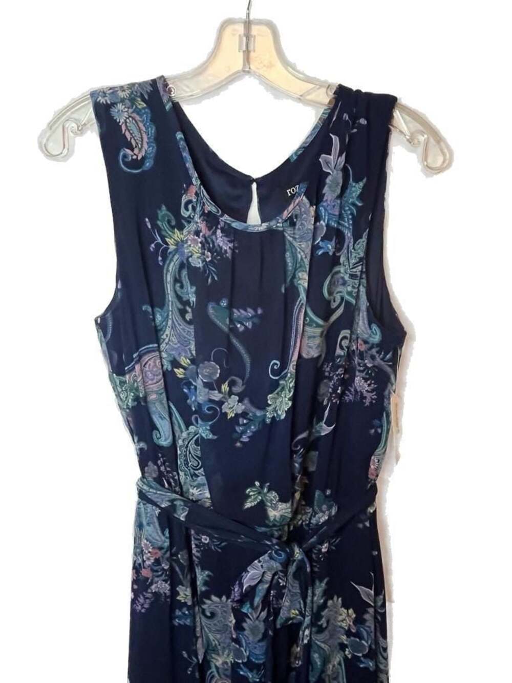 Roz&Ali Paisley Handkerchief asymmetric Hem Sleeveless Tie-Waist Dress Size 14W